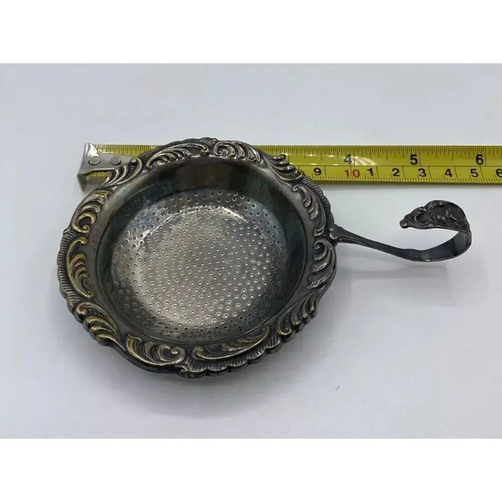 Vintage Silver Tone Tea Strainer with Handle V Nelle Retro Regency Detailed